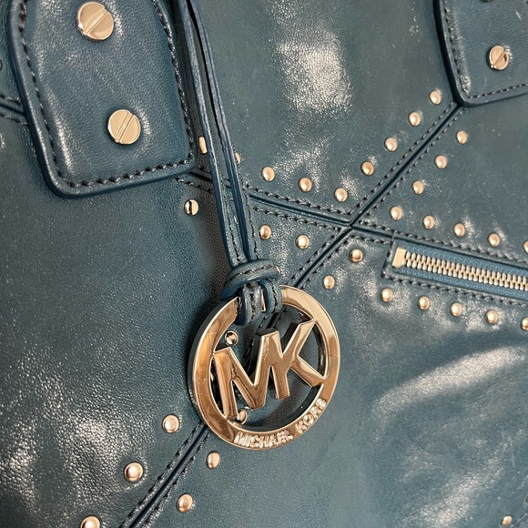 Michael Kors Astor Large Studded Blue Leather Tote Satchel Shoulder Bag Rocker - Picture 11 of 15